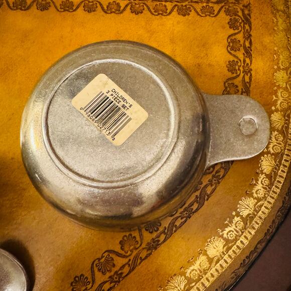 Vintage Pewter CARSON Baby Porridge Bowl Teddy Bear Handle Bowl Cup Spoon ABC - Picture 12 of 12